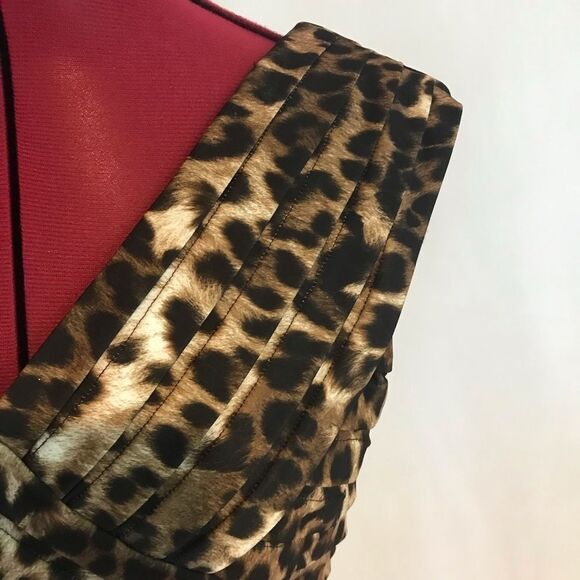 Adrianna Papell Sheath Midi Dress Size10 Gold & Black Animal Print Sleeveless - Picture 5 of 9